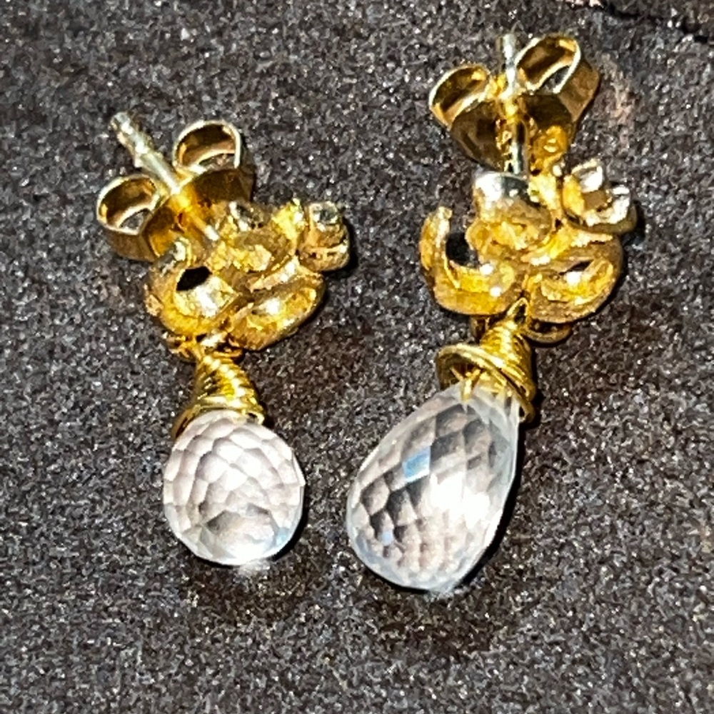 Karma and Luck Sacred OM Crystal Quartz earrings NIB